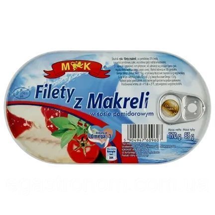 Філе макрелі в томатному соусі M&K Filety z makreli w sosie pomidorowym 170 г 2068603819 фото